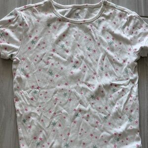 GAP Kids Starry Tee and pants pajamas- White with Pink and Green Accents.